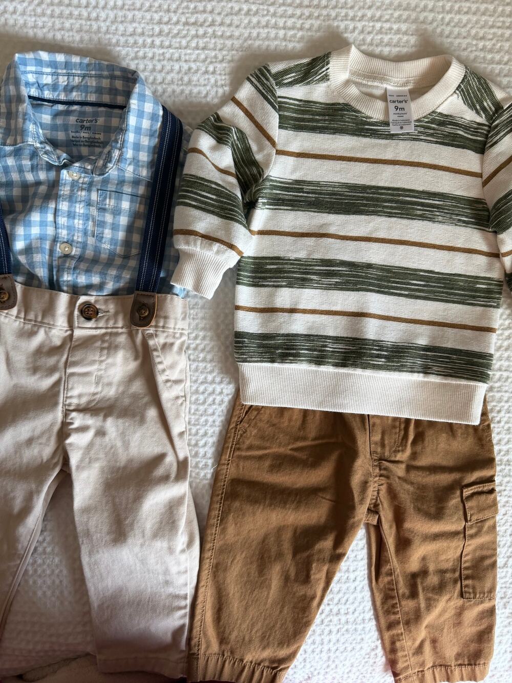 Carter's Baby Boy 9M 4 Piece Fall Outfit Lot Suspenders Cargo Pants